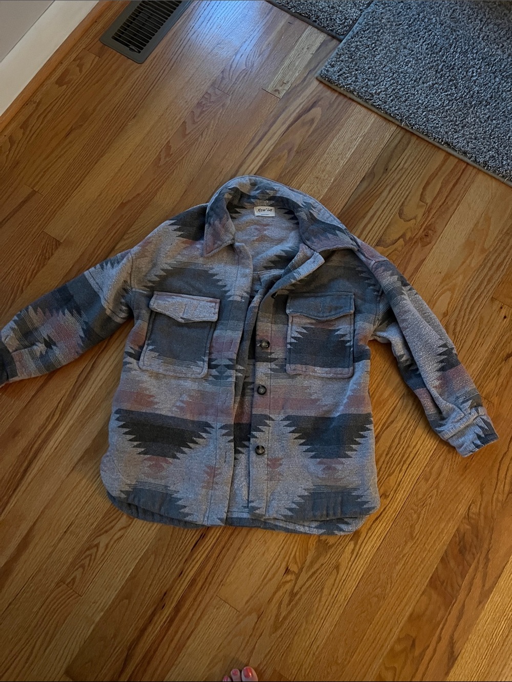 Patterned Overshirt Jacket in Gray and Blue - Unbranded